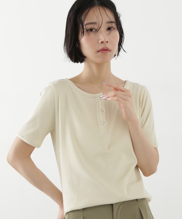 ヘンリーネック五分袖カットソー