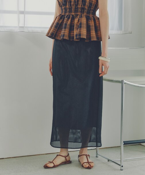 メッシュチェックナロースカート