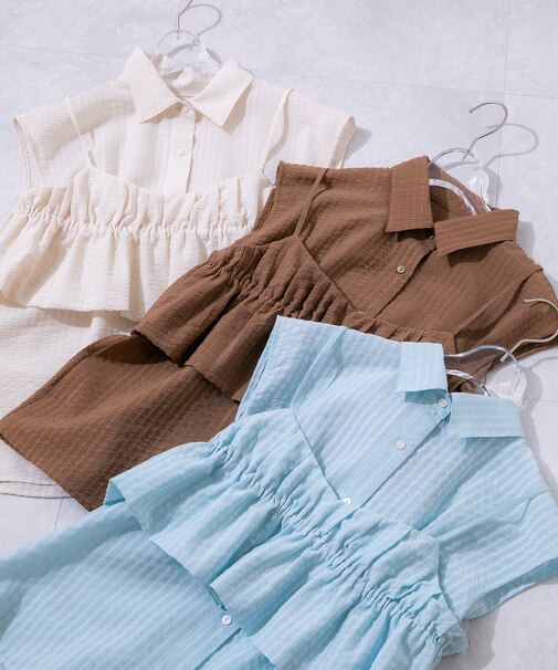 ビスチェレイヤードフレンチスリーブシャツ