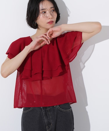 メッシュフリルブラウス