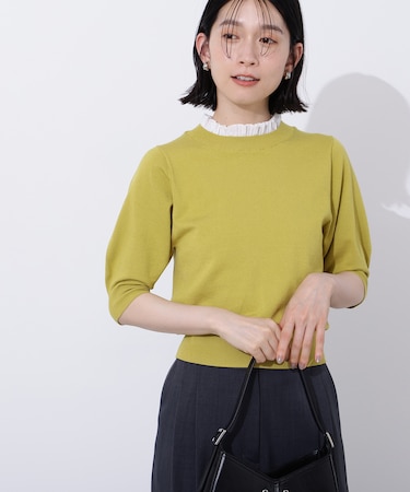 フリルネックフォルムスリーブニット