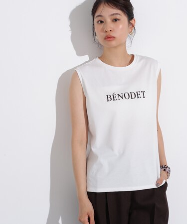 フロッキープリントノースリーブTシャツ