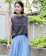 フロッキープリントノースリーブTシャツ