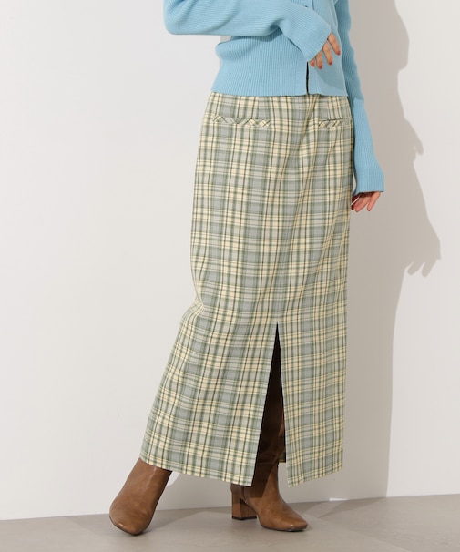 ハイウエストチェックナロースカート《ブラウン系：LUMINE・LUCUA・official site限定》