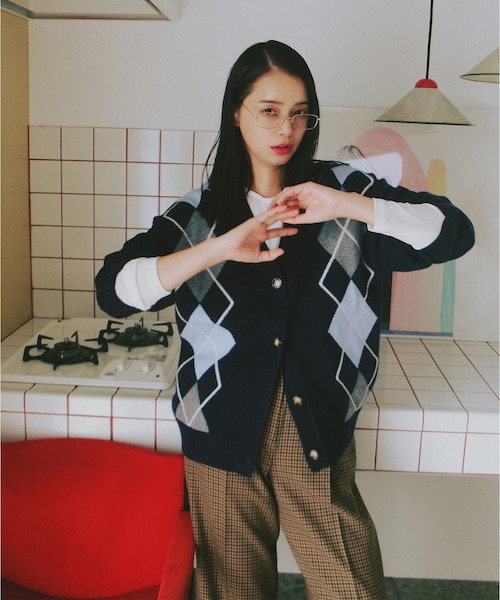 新品未使用 ネイビー ニットカーディガン ブレザー タイプ 美品 モールニット アーガイルニットカーディガン｜エヌドット ナチュラルビューティー