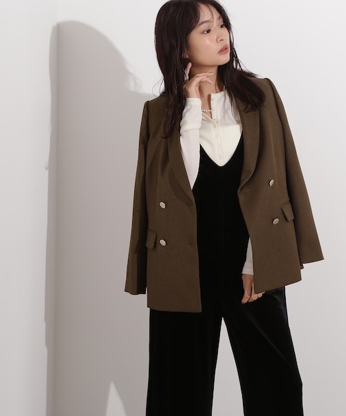 モガ★未使用★ダブルブレストテーラードジャケット★ジャージー素材★42,000円 UNTITLED ジャケット テーラードジャケット 「セットアップ可能