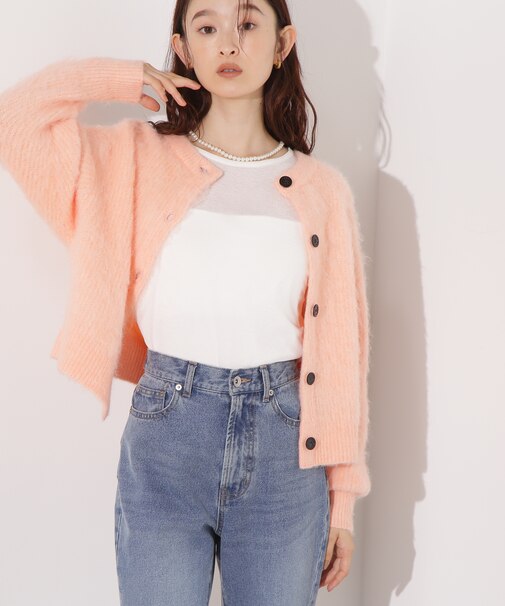 クルーネックフェザーカーディガン