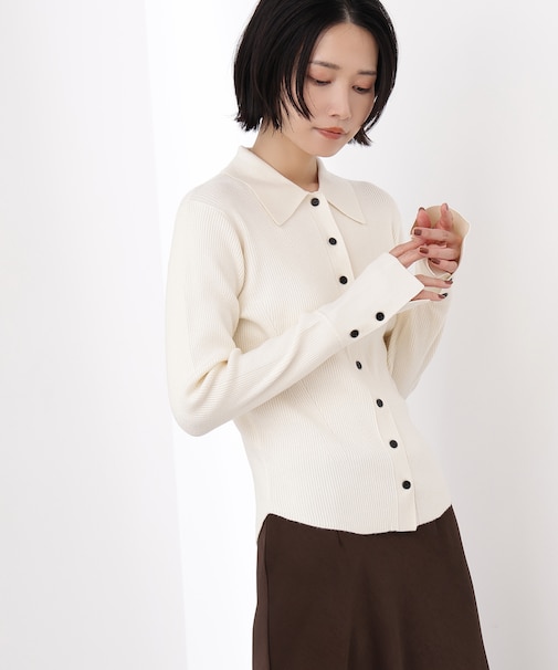 ポロ襟フレアカフスニット