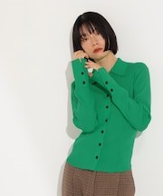 ポロ襟フレアカフスニット