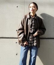 フェイクレザーステンカラーブルゾン