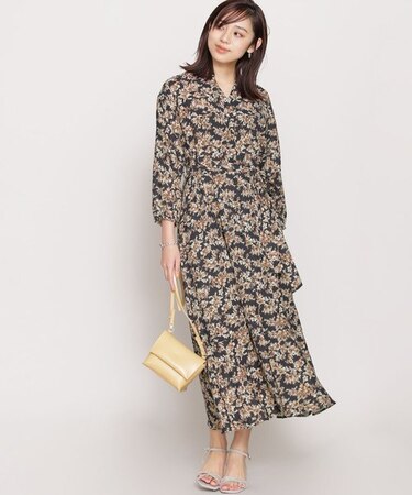 シャギーフラワーワンピース 長袖