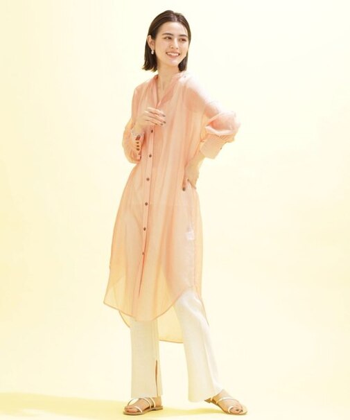 シアーストライプシャツワンピース 長袖