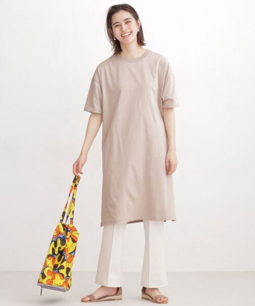 サイドスリットオーバーワンピース 五分袖