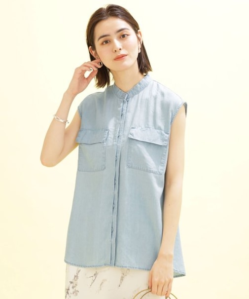 サークルデニム シャツ ノースリーブ (セットアップ可)
