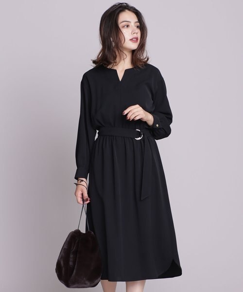 Aperi／nanofine／キーネックベルト付きワンピース｜ナノ・ユニバース