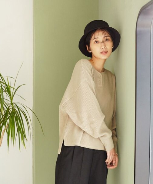 FRUIT OF THE LOOM／別注ワッフルヘンリーネックシャツ 長袖