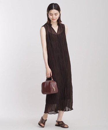 ワッシャーギャザーカットワンピース ノースリーブ