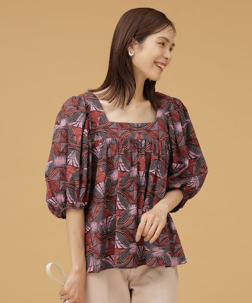 BATIKプリントブラウス 5分袖