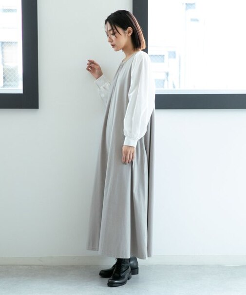 LB.04／袖布帛コンビフレアカットワンピース