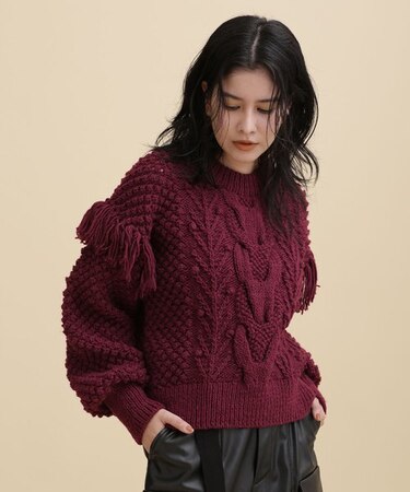 casa fline／フリンジハンドニットプルオーバー