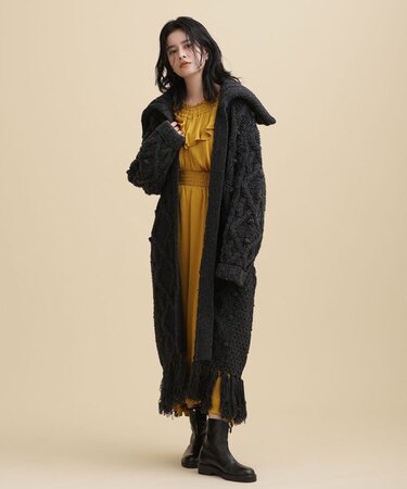 casa fline／フリンジロングニットカーディガン