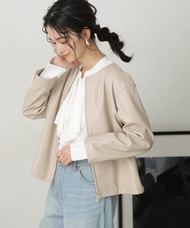 LB.04／フェイクレザーノーカラーブルゾン