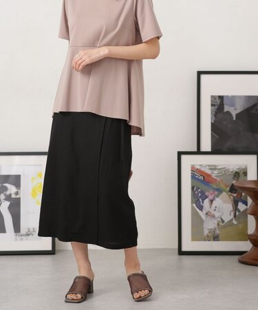 LB.04／リネン混ベルト付きラップ風スカート