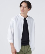 LB.03／｢ICE FLOW LINEN｣バンドカラーシャツ 7分袖