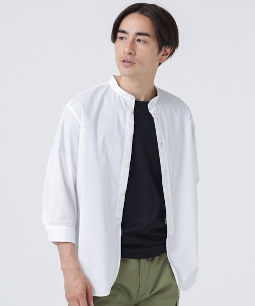 LB.03／｢ICE FLOW LINEN｣バンドカラーシャツ 7分袖