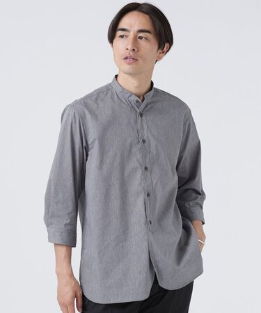 LB.03/「ICE FLOW LINEN」バンドカラーシャツ 7分袖