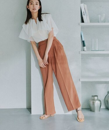 LB.03／メランジドライ ベルト付きセミワイドパンツ(セットアップ可)