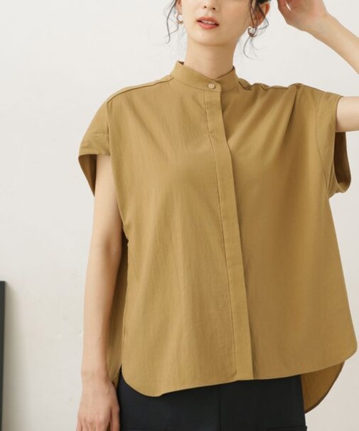 LB.04／NANOtex スタンドカラーフレンチスリーブシャツ(セットアップ可)