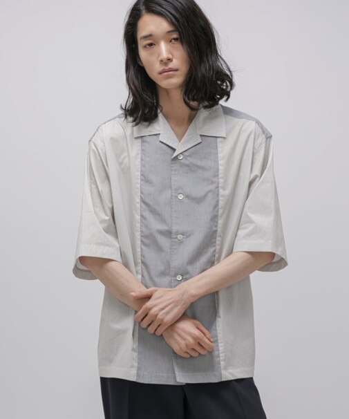 LB.03／ストライプパネルオープンカラーシャツ