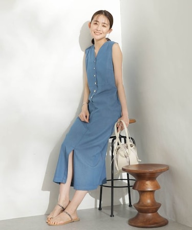 テンセル(TM)デニム Vネックワンピース