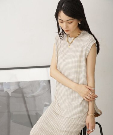 LB.04／カットジャガードノースリーブブラウス (セットアップ可)