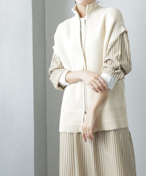 バンドカラーストライプスキッパーワンピース