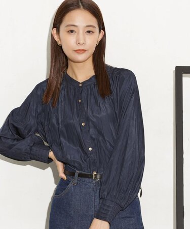 前後2wayサテンギャザーブラウス