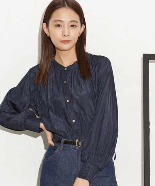 前後2wayサテンギャザーブラウス