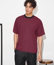 Anti Soaked 汗染み防止ボーダークルーネックT半袖