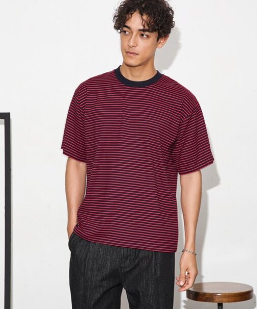 Anti Soaked 汗染み防止ボーダークルーネックT半袖