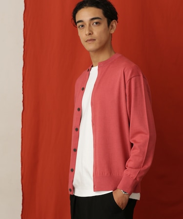 「毛玉レスニット」 ファインゲージクルーネックカーディガン