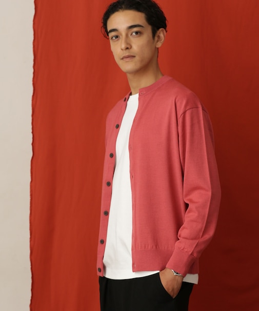 「毛玉レスニット」 ファインゲージクルーネックカーディガン