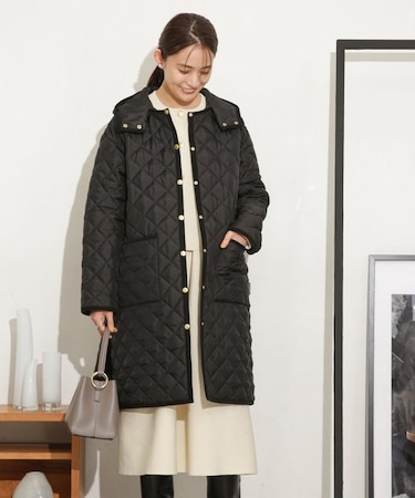 TRADITIONAL WEATHERWEAR／別注 ARKLEY Aラインキルティングフード付きロングコート