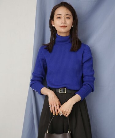 毛玉レスニットタートルネックリブプルオーバー