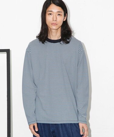 Anti Soaked 汗染み防止ボーダークルーネックT長袖