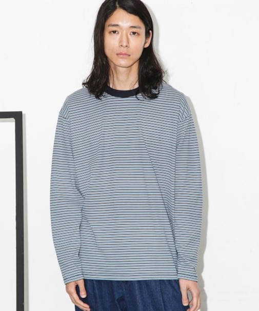 Anti Soaked 汗染み防止ボーダークルーネックT長袖