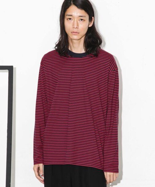 Anti Soaked 汗染み防止ボーダークルーネックT長袖