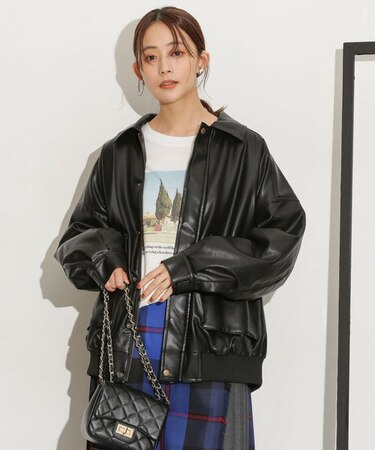 WEB限定／ライトウエイトビックシルエットフェイクレザーブルゾン男女兼用