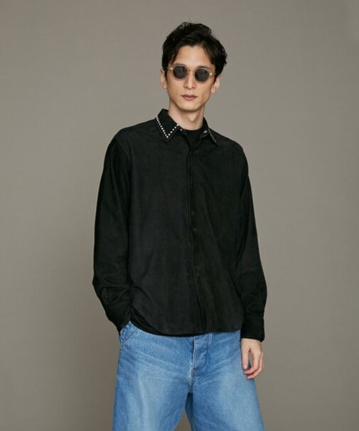 ラムスウェードレザースタッズ付きシャツ