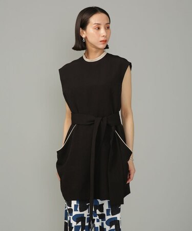 スラブワッシャー 配色トリミングミニワンピース